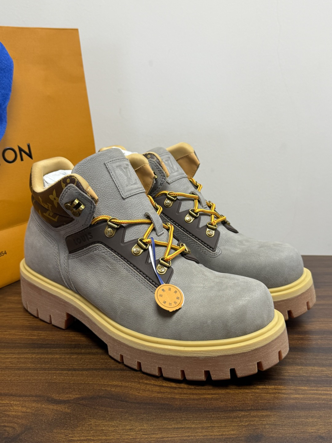 Louis Vuitton Gray Lug Sole Laced Boots