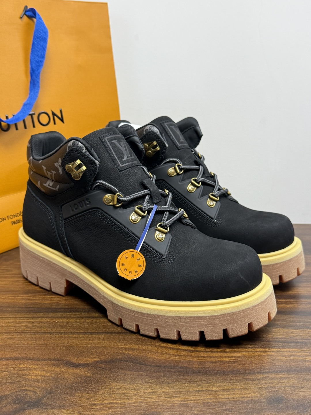 Louis Vuitton Black Lug Sole Laced Boots