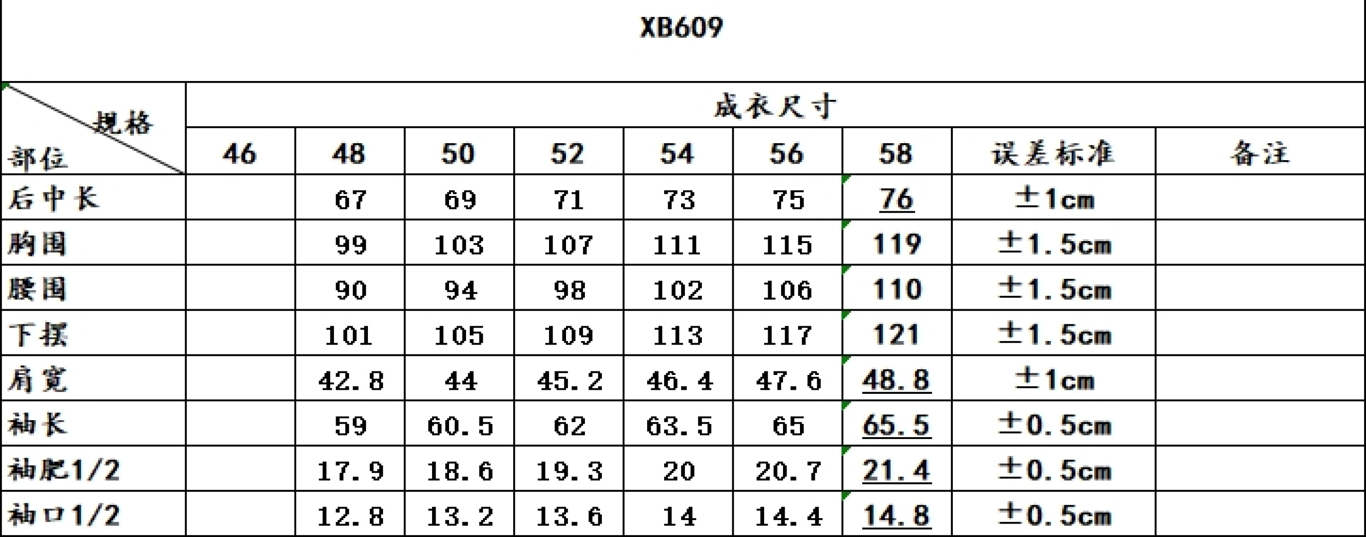 🌾杰尼亚便西服外套尺寸表……XB609
