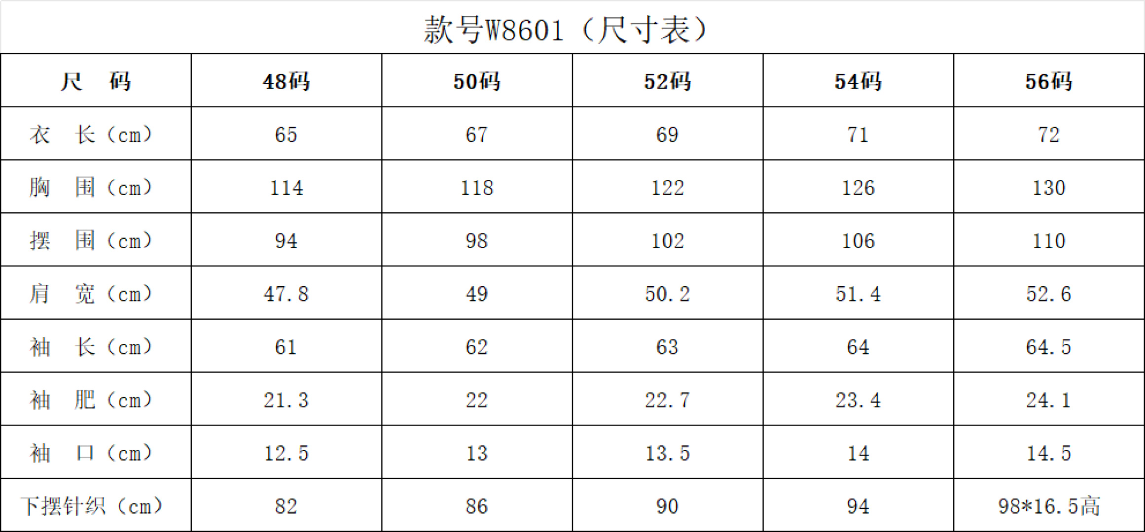 🌾lP🆕夹克尺寸表…W8601