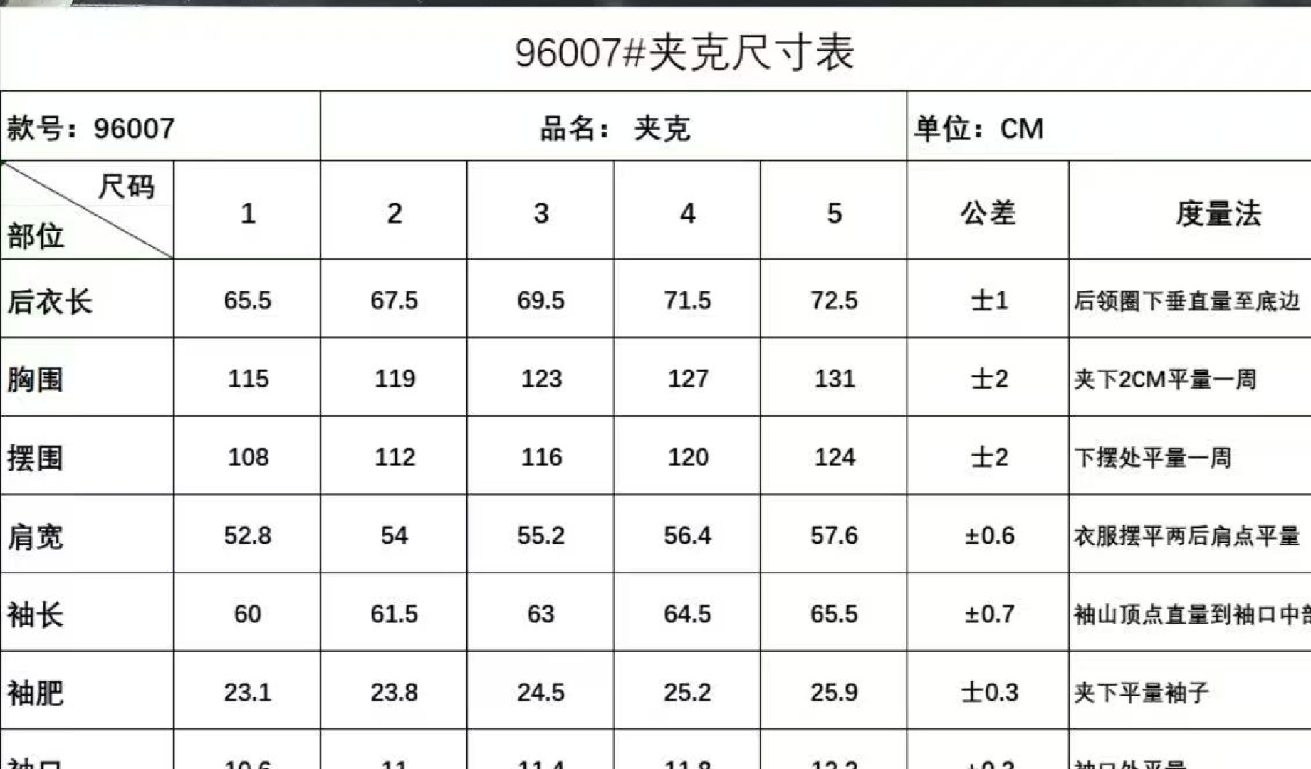 普拉达双面夹克尺寸表……96007