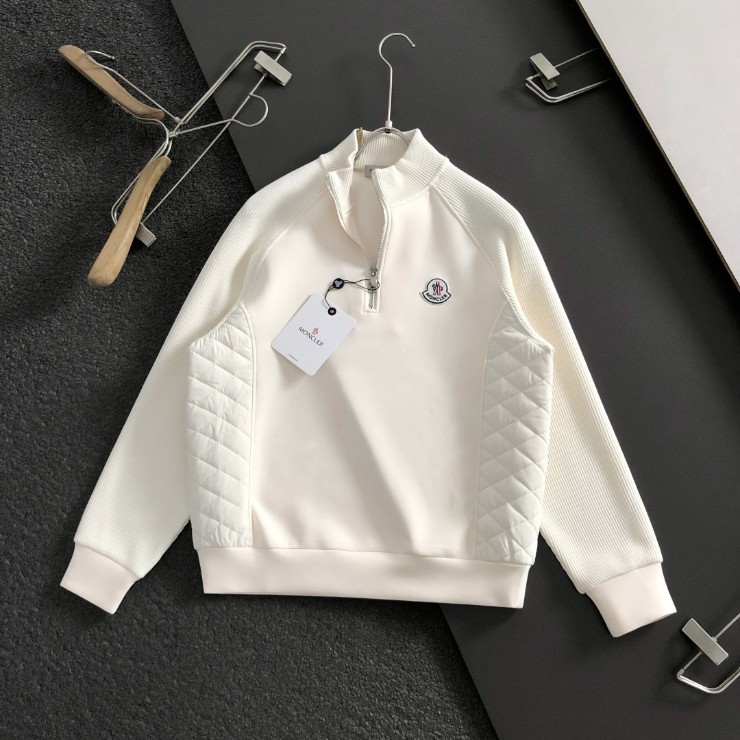 Mon*合身版型M-XXXL2025秋冬云柔系列双面料拼接简约百搭拉链logo贴标内里拉绒时尚百搭立领卫