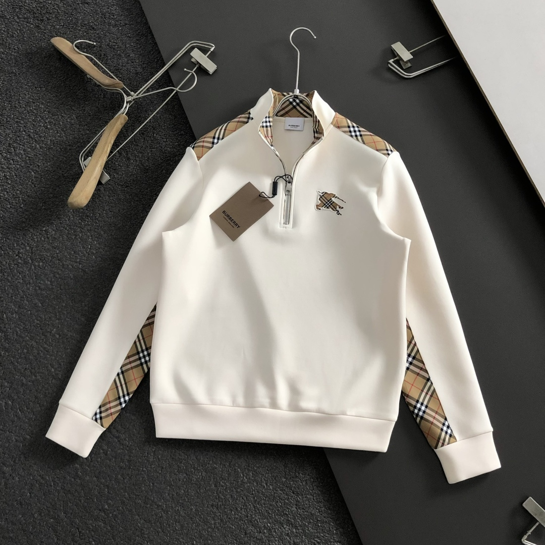 BBR*合身版型M-XXXL2025秋冬云柔系列拉链格纹融合骑士logo内里拉绒时尚百搭立领卫衣长袖，精