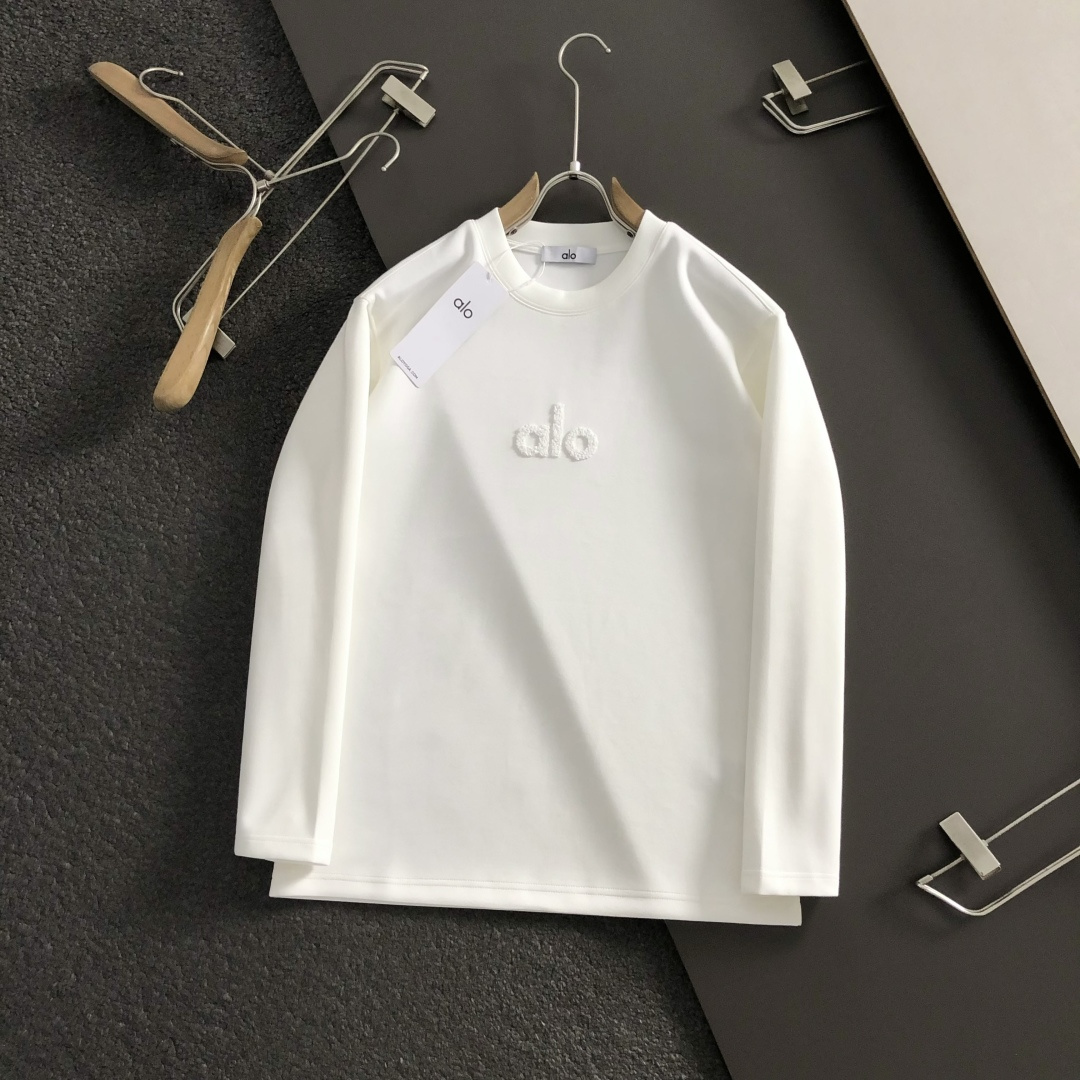 ALO*微宽版型M-XXXL2025秋冬顶级简约款编织绣羊毛混纺长袖卫衣，精致工艺专柜面料，顶级元素融合