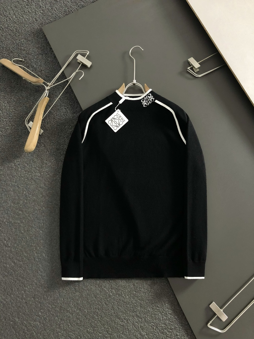 Loewe Men's Black Wool Sweater with White Trim and Logo Detail 3 cmp i1760280215896 8673 0 0