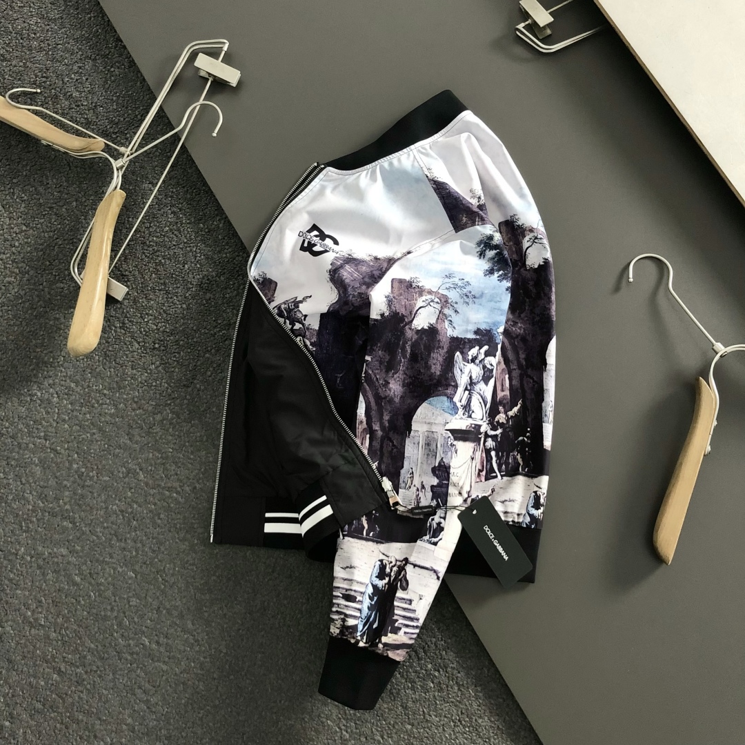 Dolce & Gabbana Veste Bomber Réversible Imprimée Noir et Blanc pour Homme