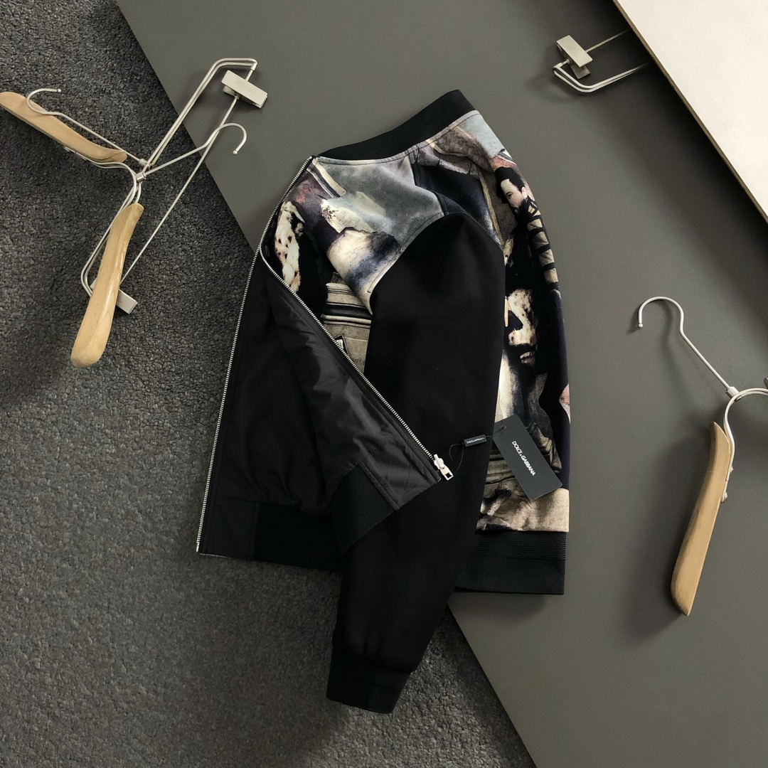 Dolce & Gabbana Veste Réversible Imprimée Noir, Veste Tendance Décontractée
