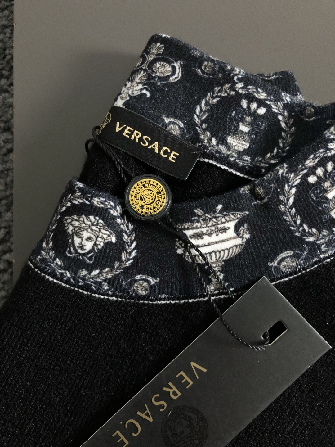 Versace Men's Black Wool Sweater with Embroidered Neck and Cuff Detail 9 cmp i1760367233538 229 0 5