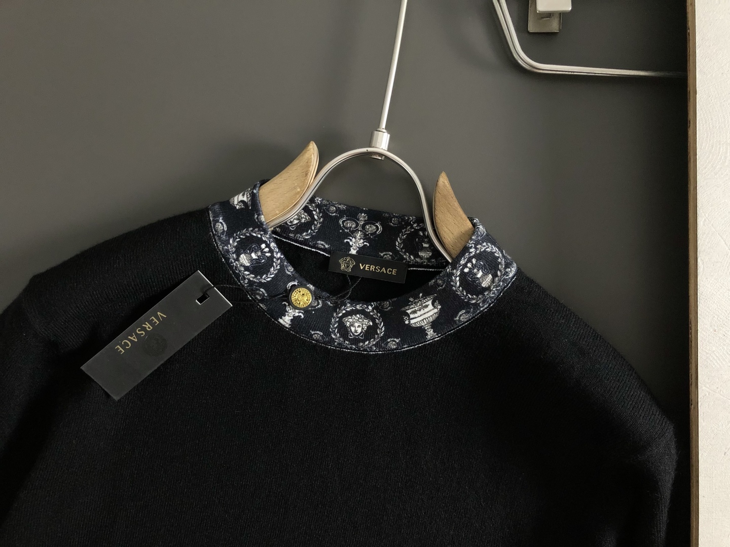 Versace Men's Black Wool Sweater with Embroidered Neck and Cuff Detail 5 cmp i1760367233955 5922 0 0