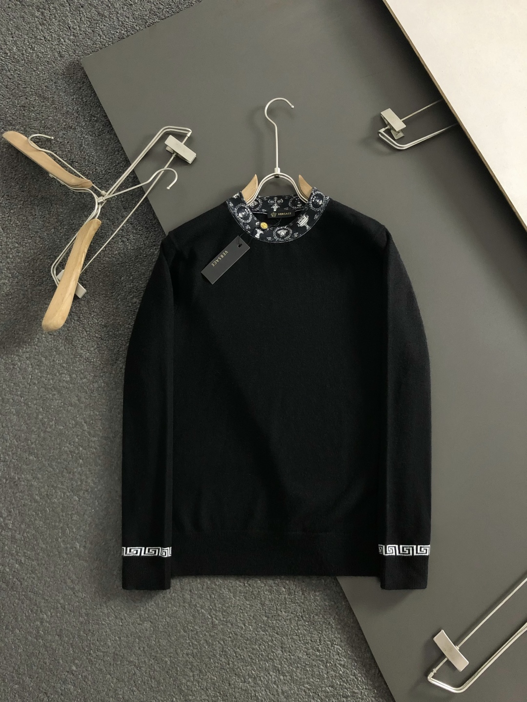 Versace Men's Black Wool Sweater with Embroidered Neck and Cuff Detail 3 cmp i1760367233993 5639 0 8