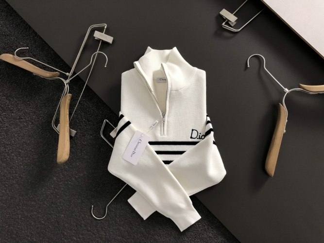 Dior Men's White Wool Blend Knit Half-Zip Striped Pullover Sweater 1 Dior Men's White Wool Blend Knit Half-Zip Striped Pullover Sweater
