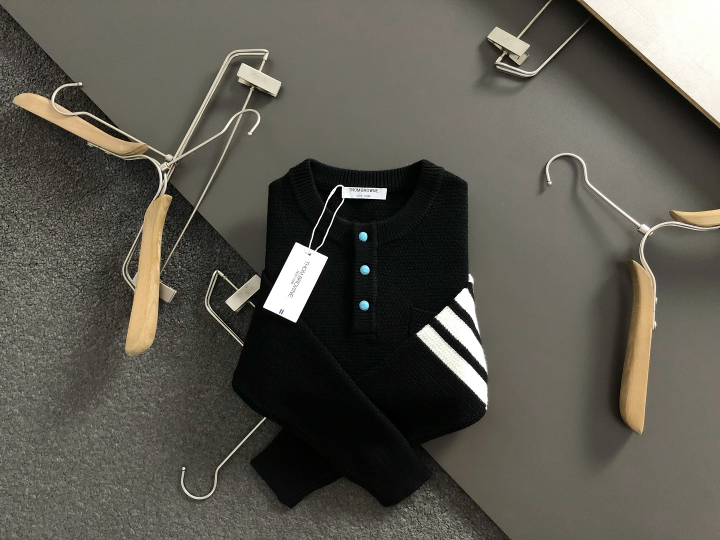 Thom Browne Wool Sweater - Black, Three-Stripe Detail, Crew Neck, Long Sleeve