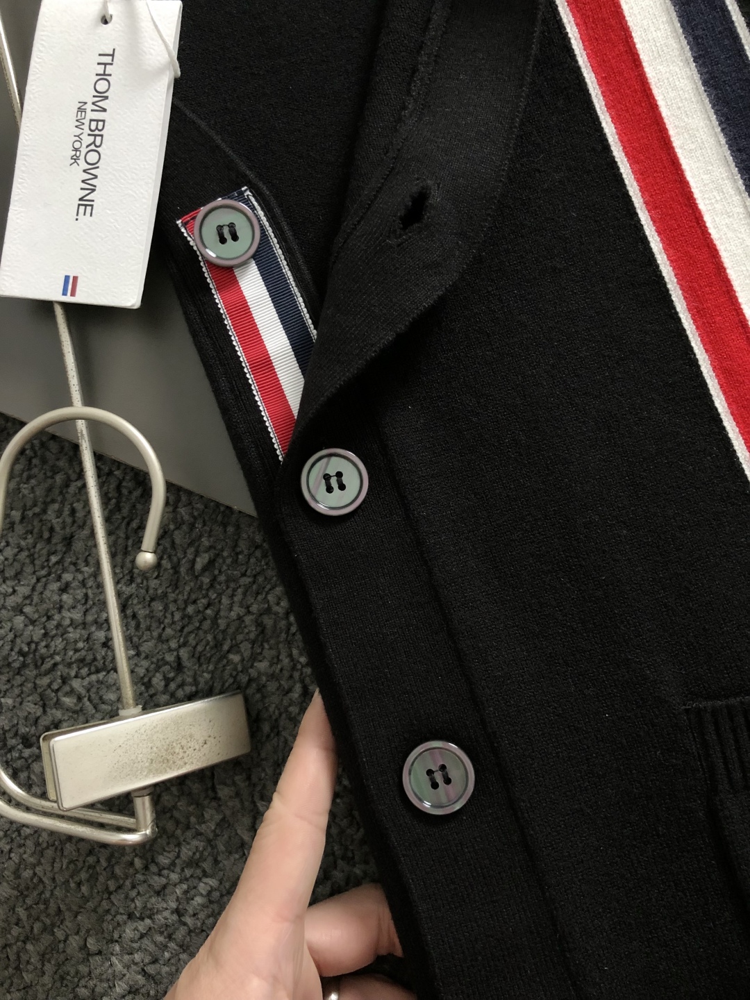 Thom Browne Men's Black Cardigan with Signature Stripe Detail - Slim Fit 4 cmp i1760544487528 7012 0 5