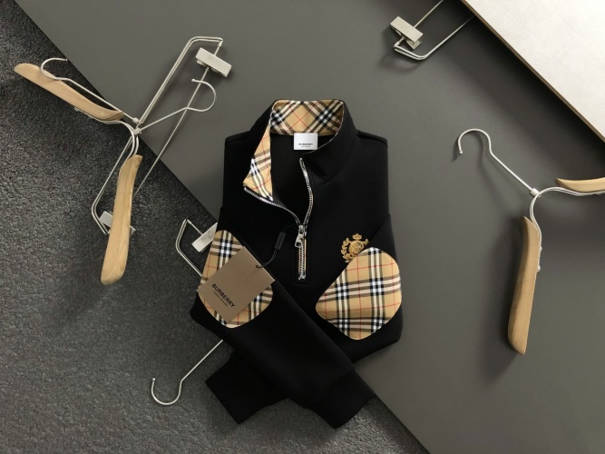 Burberry Men's Slim Fit Quarter Zip Sweatshirt with Check Patches 5 Burberry Men's Slim Fit Quarter Zip Sweatshirt with Check Patches