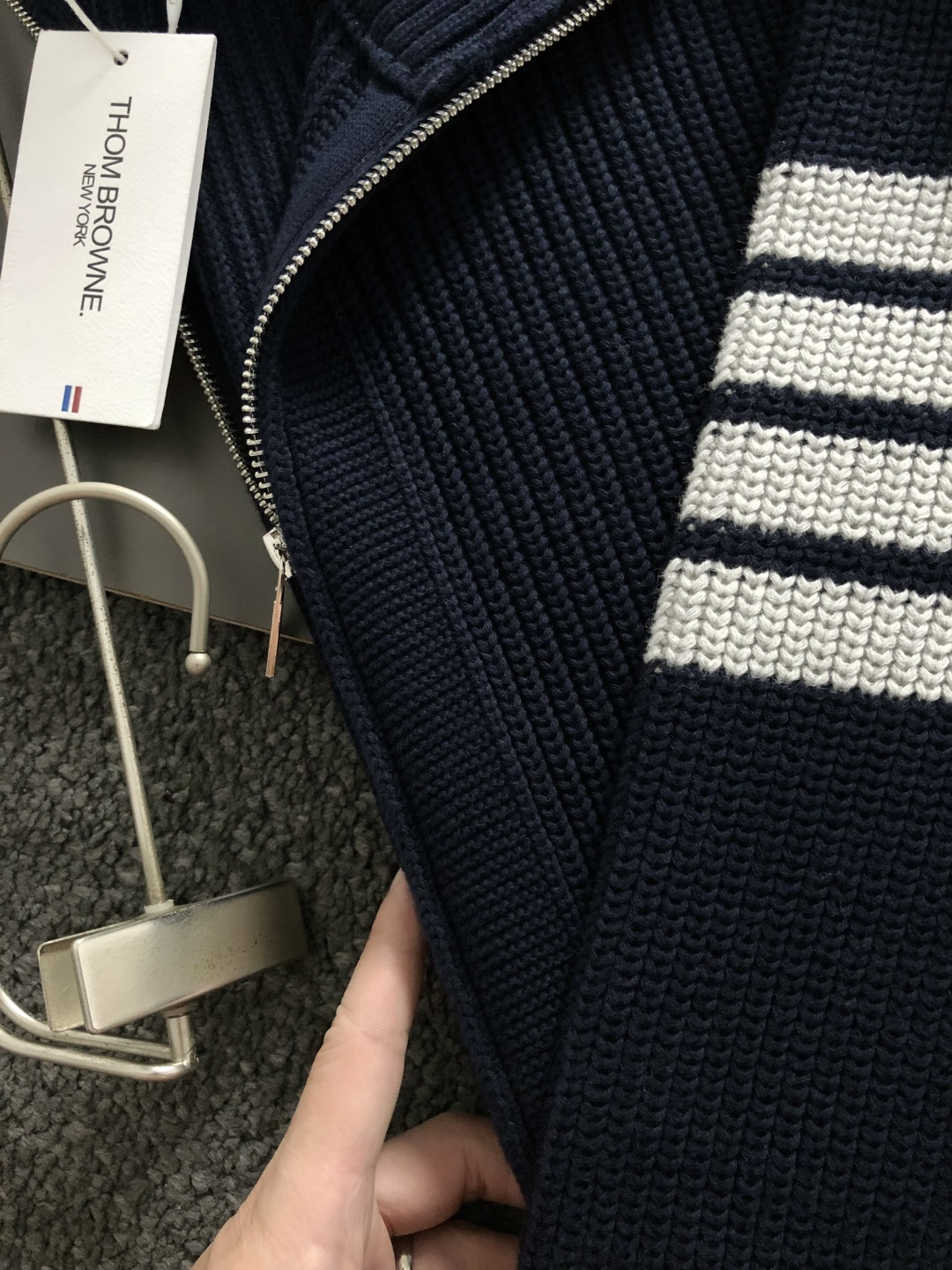 Men's Navy Blue Wool Blend Zip-Up Cardigan with Four-Bar Stripe Detail 4 cmp i1760639806231 8775 0 4