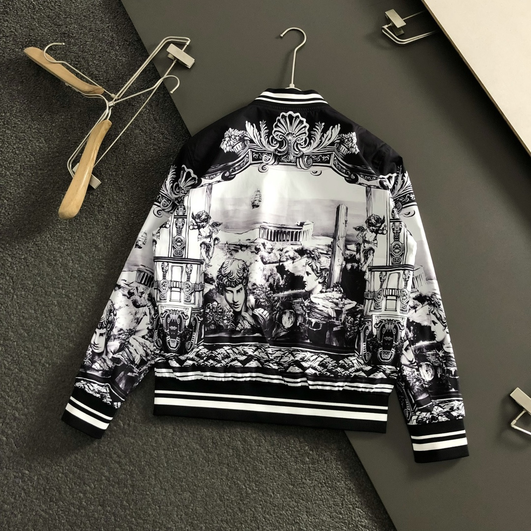 D&G 双面版型m-xxxl25顶级黑色宫廷印花立领双面夹克.反面纯色百搭铁牌logo外套，专柜潮流休闲