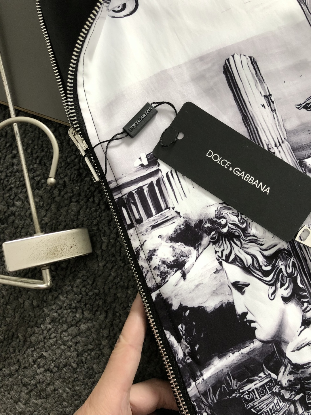 D&G 双面版型m-xxxl25顶级黑色宫廷印花立领双面夹克.反面纯色百搭铁牌logo外套，专柜潮流休闲