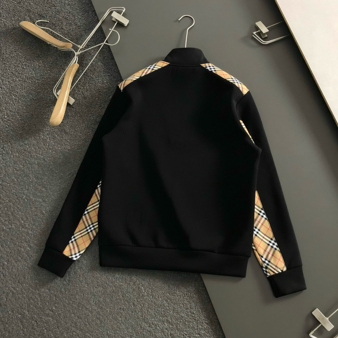 BBR*合身版型M-XXXL2025秋冬云柔系列拉链格纹融合骑士logo内里拉绒时尚百搭立领卫衣长袖，精