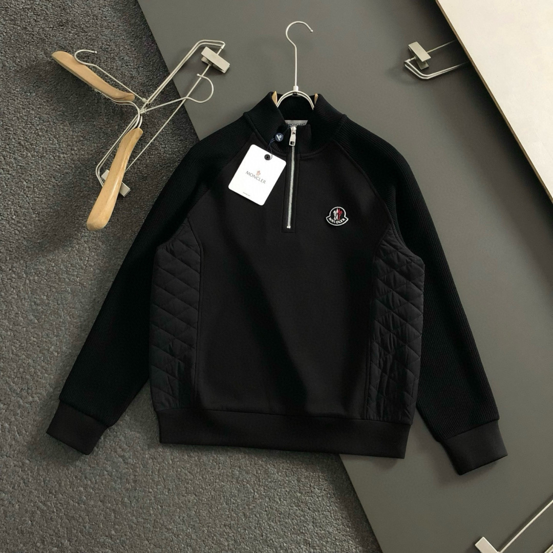 Mon*拉绒版型M-XXXL2025秋冬云柔系列双面料拼接简约百搭拉链logo贴标内里拉绒时尚百搭立领卫
