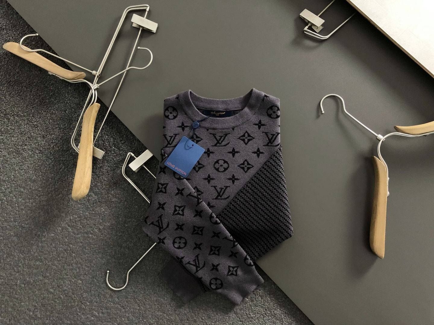 Louis Vuitton Men's Jacquard Crewneck Sweater with Monogram Pattern