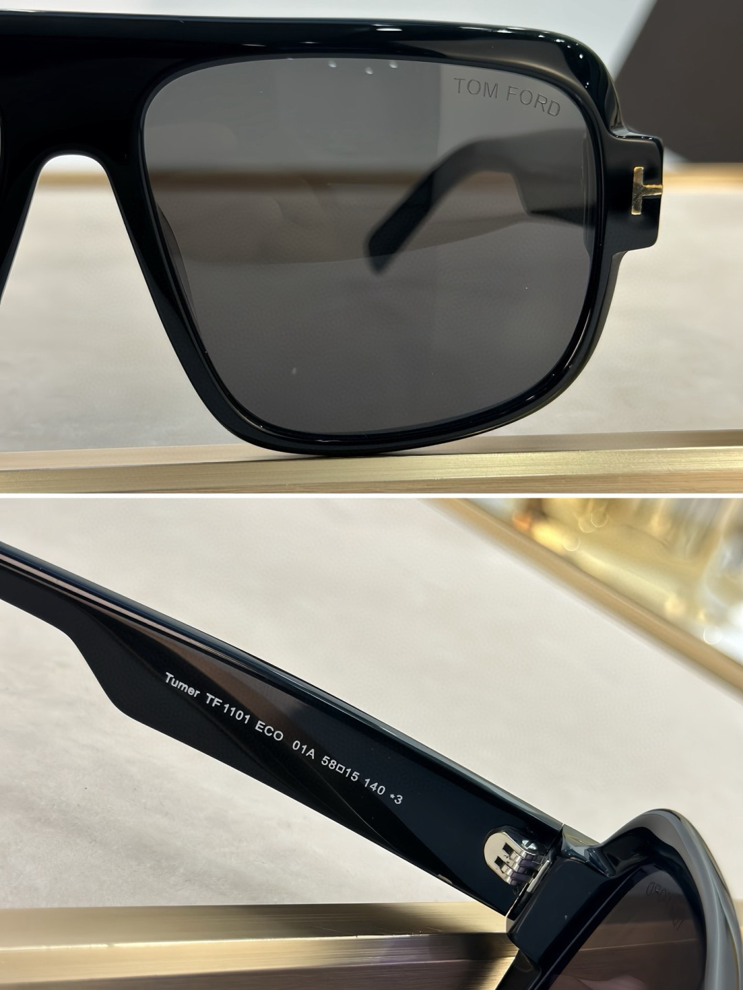 Tom Ford TOM FORD 1101 以硬朗 的双梁飞行员造型诠释现代男性的阳刚魅力 亮面黑色板材勾勒出宽阔且极具力量感的镜框线条