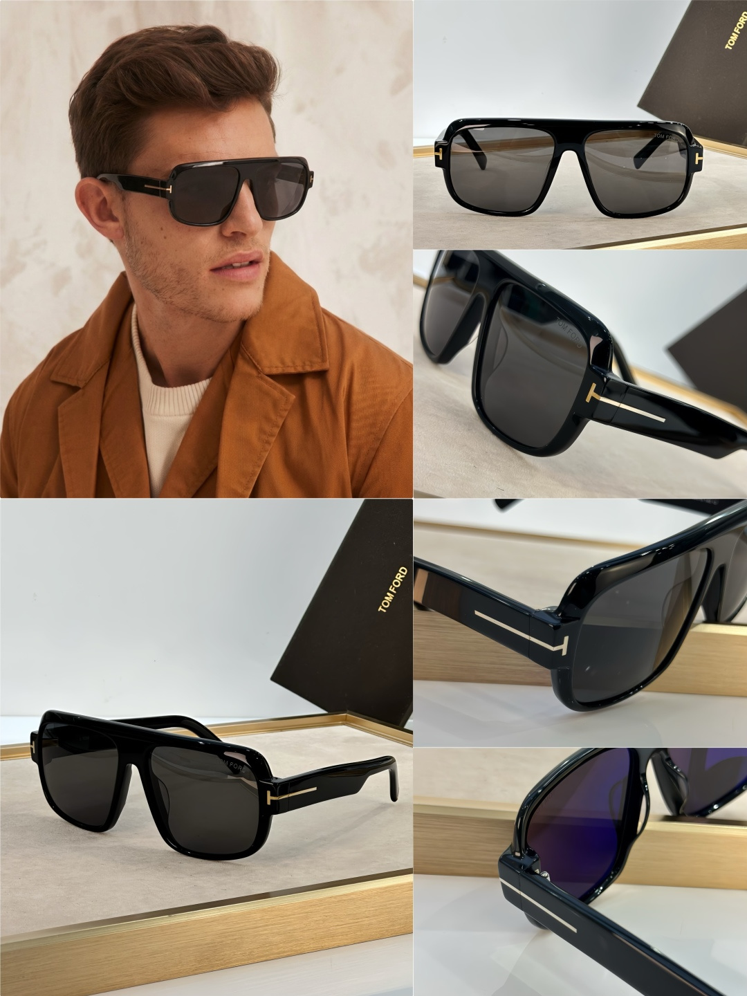 Tom Ford TOM FORD 1101 以硬朗 的双梁飞行员造型诠释现代男性的阳刚魅力 亮面黑色板材勾勒出宽阔且极具力量感的镜框线条