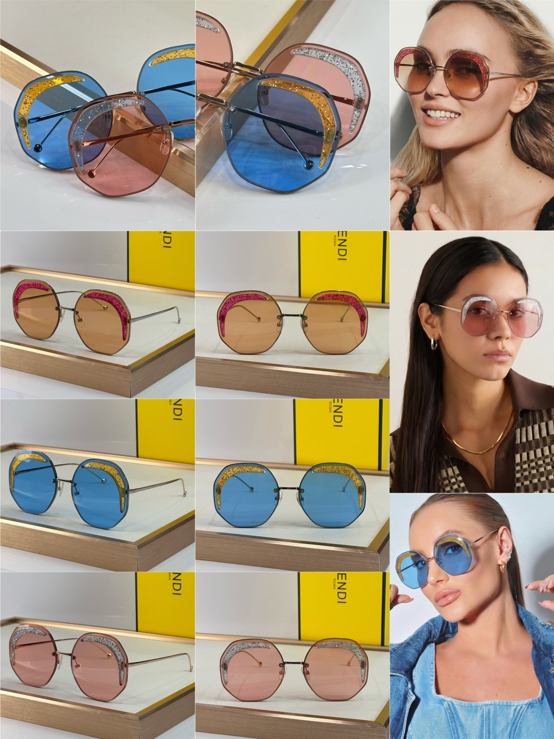 Fendi FENDI 0358 以利落的多边形轮廓打破常规 巧妙平衡几何解构与前卫美学 亮蓝色通透镜片构筑出充满活力的视觉冲击