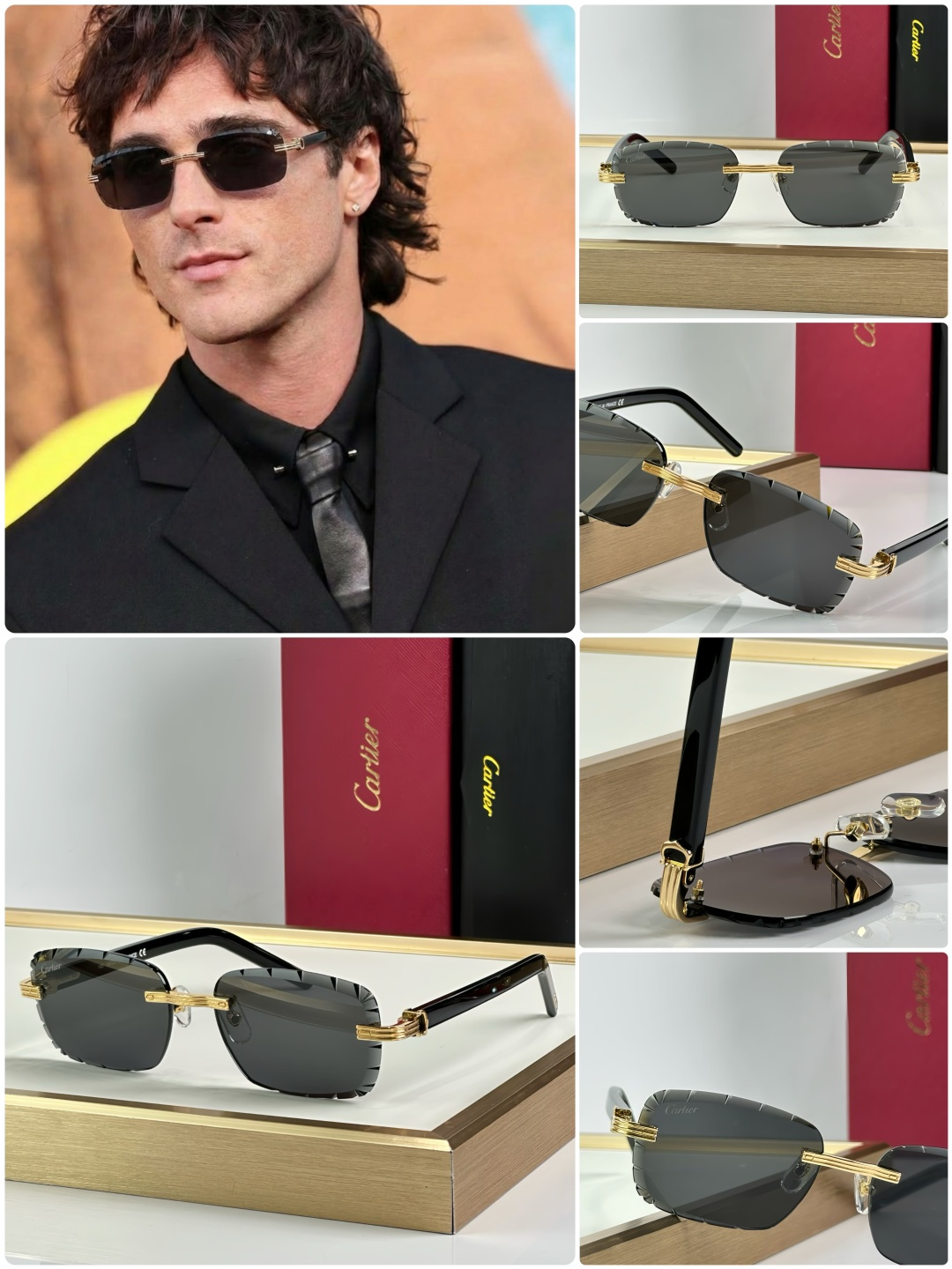 Cartier CARTIER 0286 以利落的方形轮廓与镜框边缘的精密切割纹理 定义几何结构美学