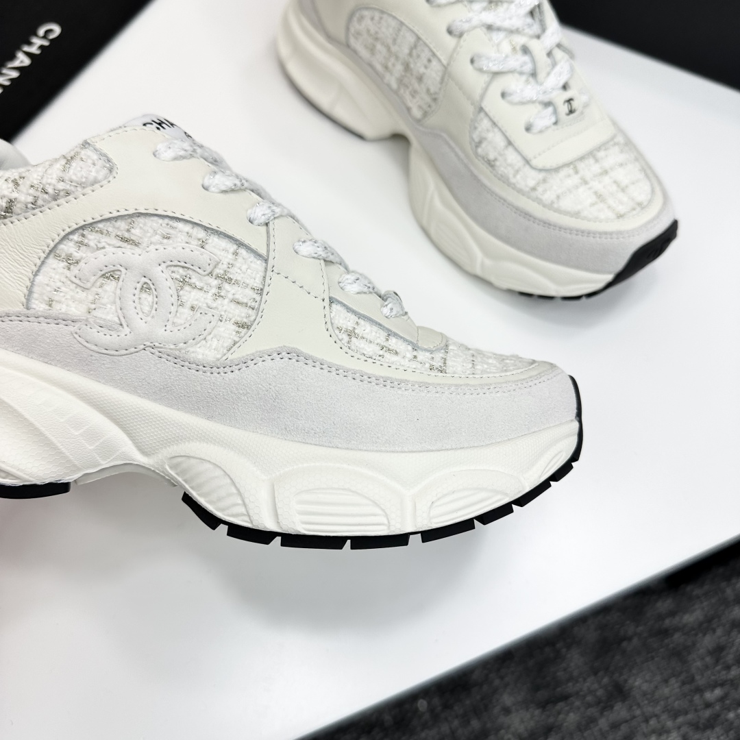 Chanel Women's Sneakers White Leather and Fabric Dad Shoes Chunky Sole 10 cmp i1740162420318 4610 0 8