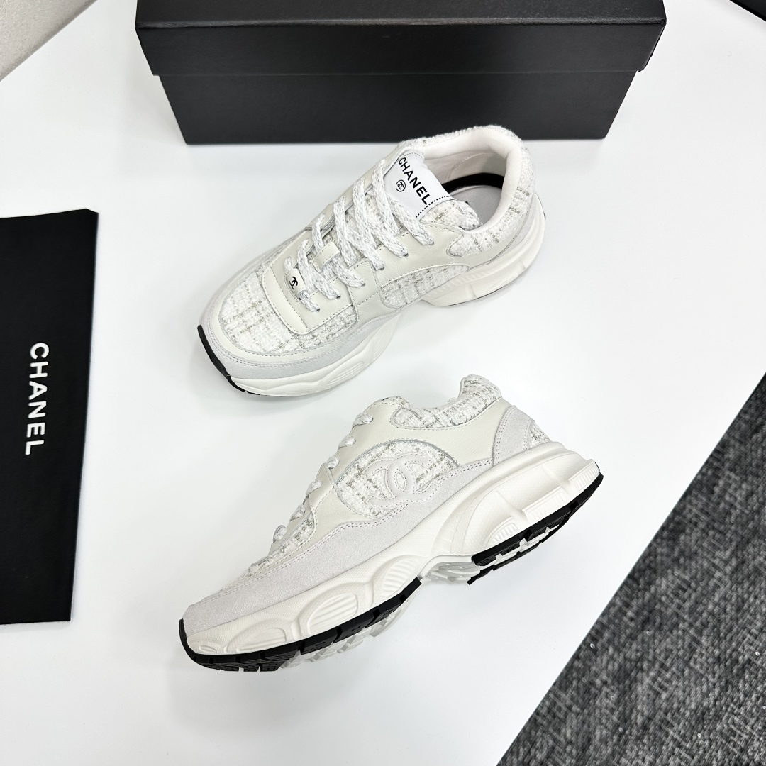 Chanel Women's Sneakers White Leather and Fabric Dad Shoes Chunky Sole 1 Chanel Women's Sneakers White Leather and Fabric Dad Shoes Chunky Sole