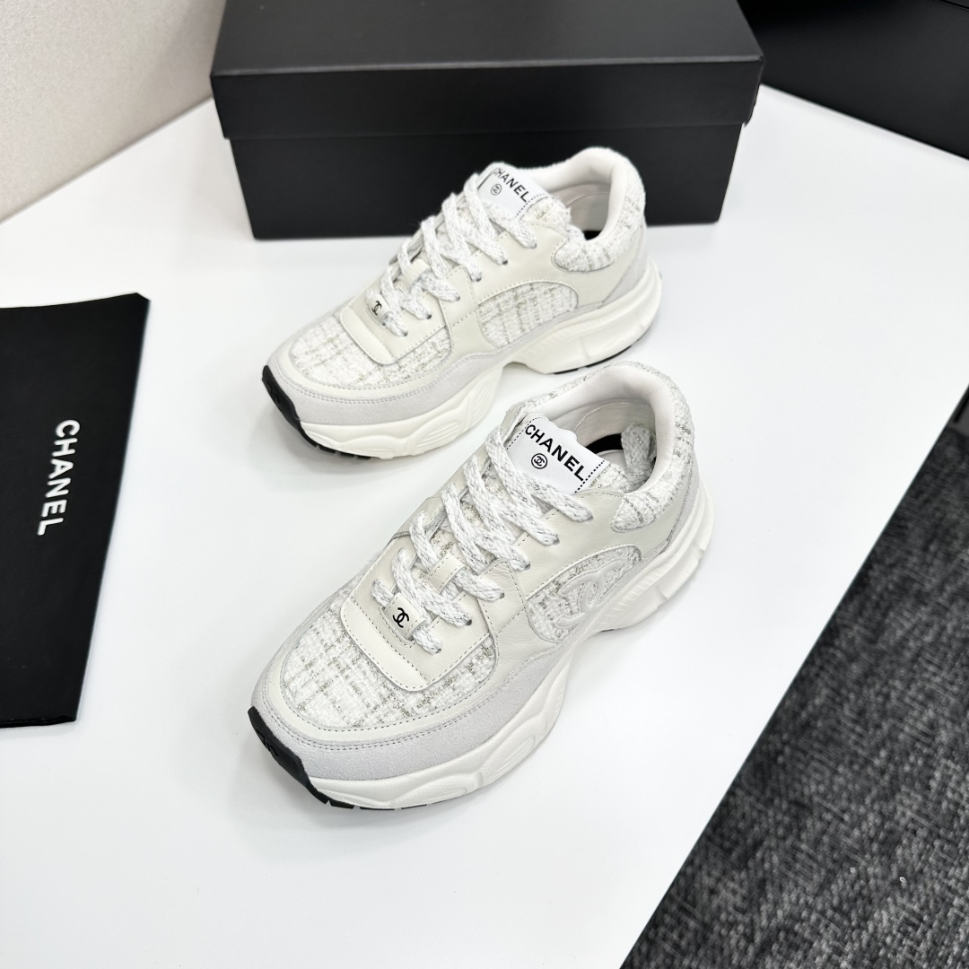 Chanel Women's Sneakers White Leather and Fabric Dad Shoes Chunky Sole 7 cmp i1740162421055 3776 0 4