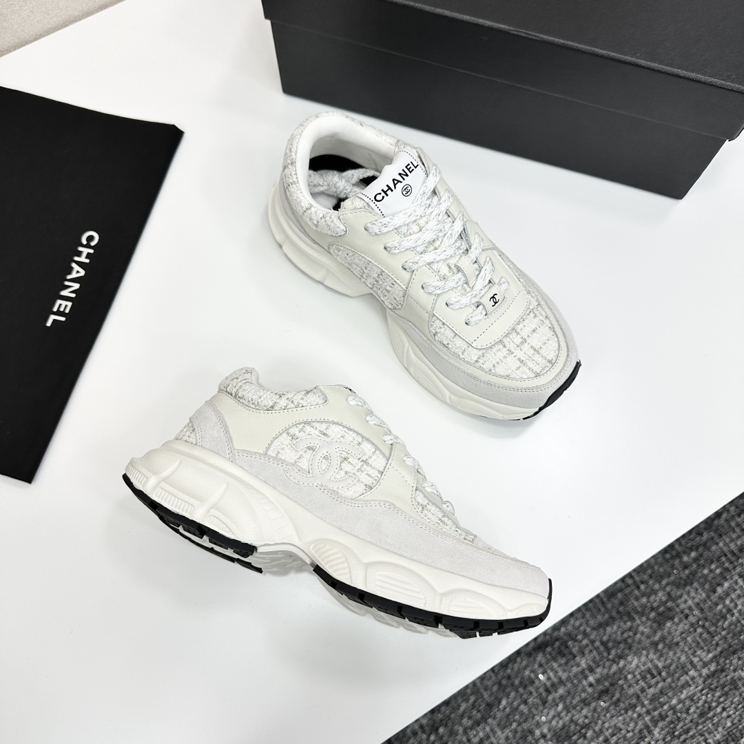 Chanel Women's Sneakers White Leather and Fabric Dad Shoes Chunky Sole 9 cmp i1740162421061 7312 0 7