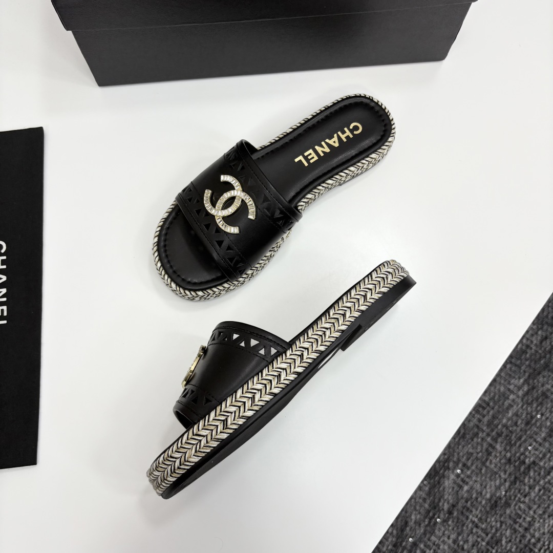 Chanel Women's Leather Espadrille Sandals, Black with Crystal CC Logo 8 cmp i1742588358637 4191 0 6
