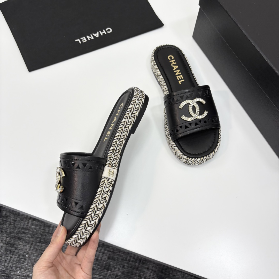 Chanel Women's Leather Espadrille Sandals, Black with Crystal CC Logo 9 cmp i1742588358643 8739 0 7