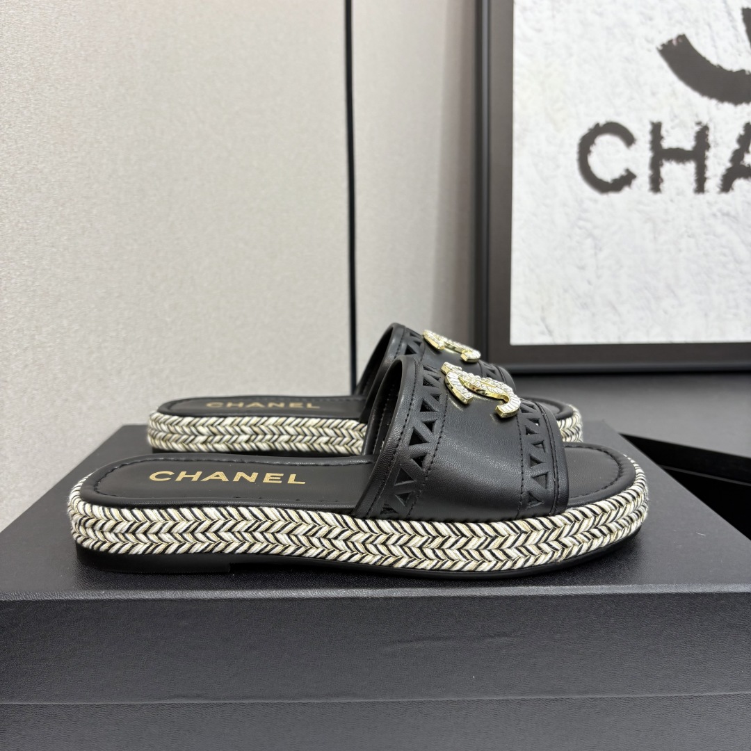 Chanel Women's Leather Espadrille Sandals, Black with Crystal CC Logo 3 cmp i1742588358647 2234 0 0