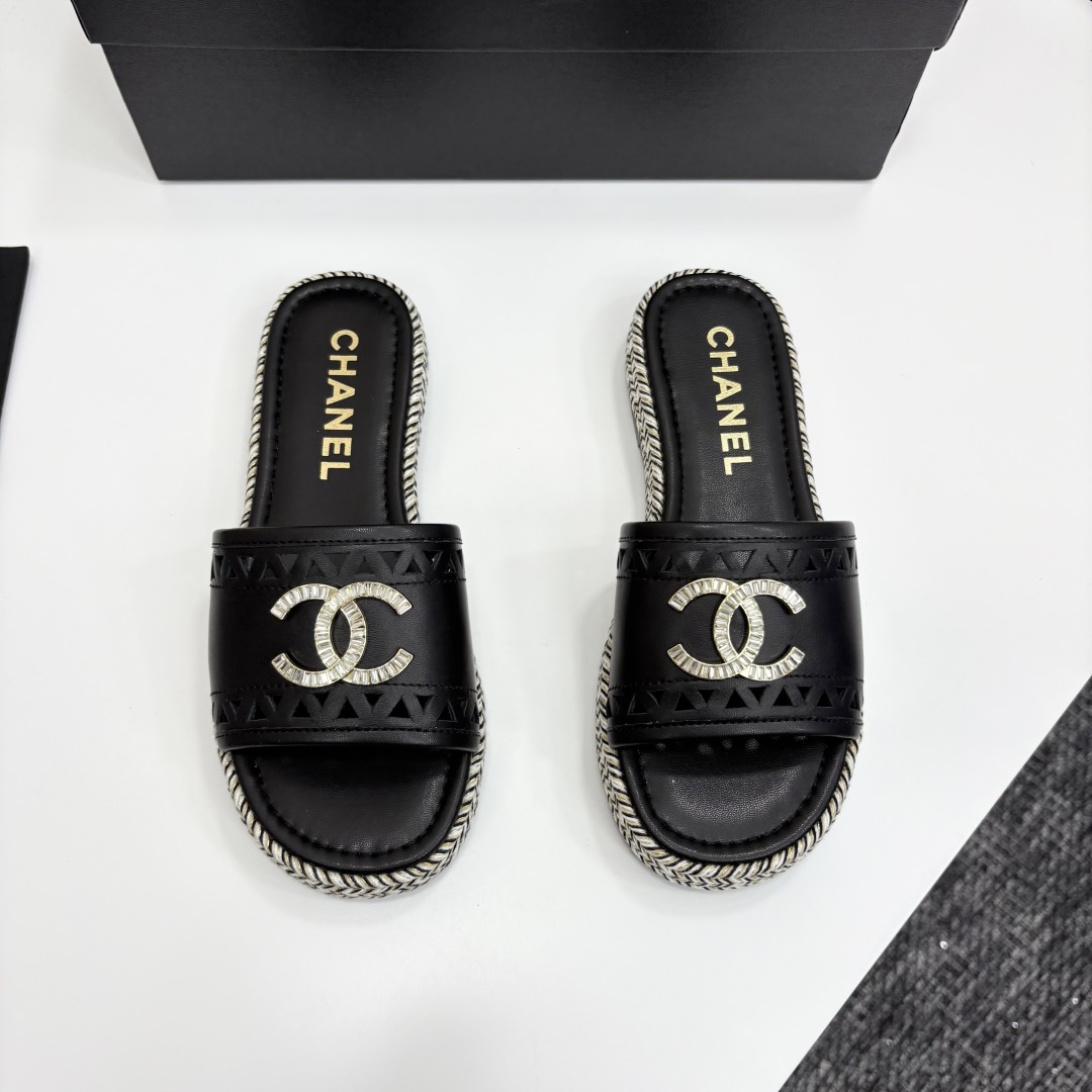 Chanel Women's Leather Espadrille Sandals, Black with Crystal CC Logo 4 cmp i1742588359690 8373 0 1