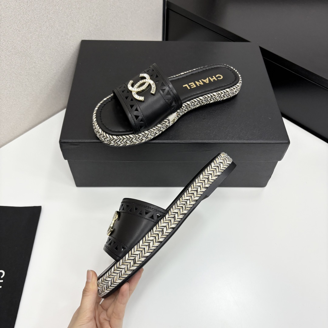 Chanel Women's Leather Espadrille Sandals, Black with Crystal CC Logo 5 cmp i1742588359695 4162 0 3