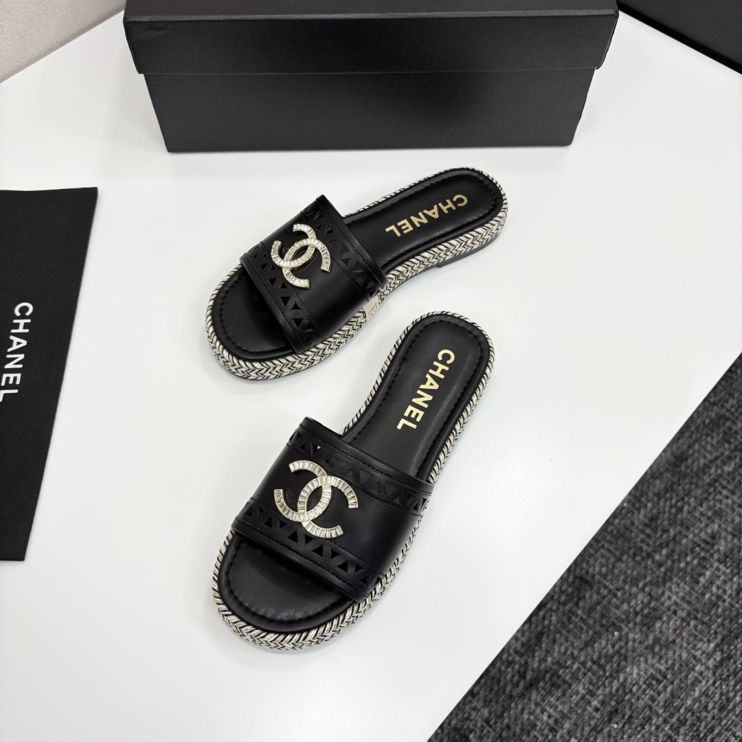 Chanel Women's Leather Espadrille Sandals, Black with Crystal CC Logo 7 cmp i1742588359696 4945 0 5