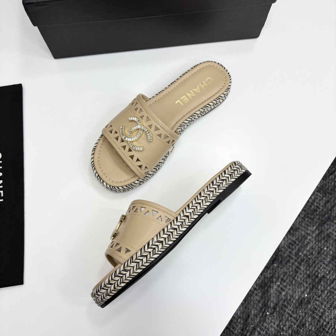 Chanel Women's Leather Espadrille Sandals Slides, Beige 8 cmp i1742588373940 1033 0 6