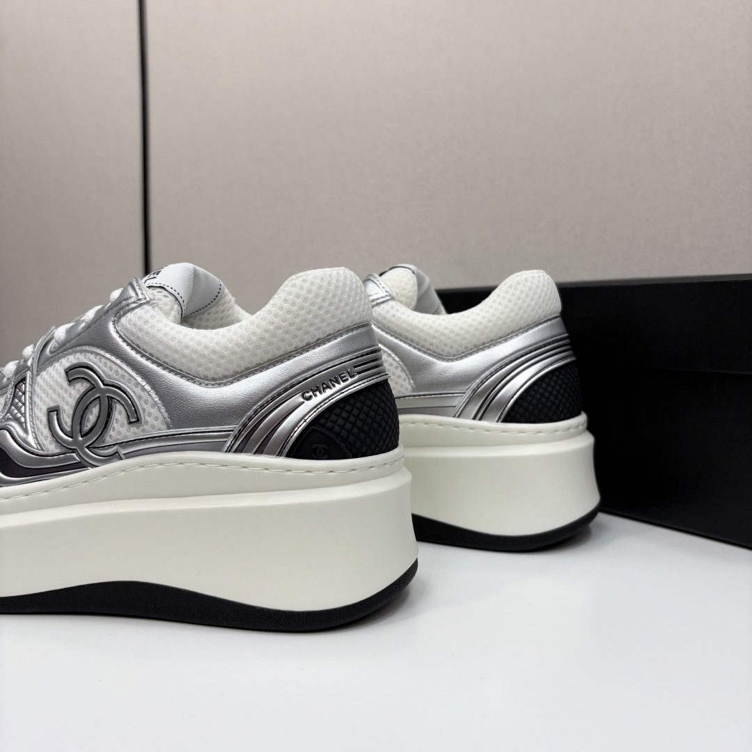 Chanel Women's Silver Leather and Mesh CC Logo Platform Sneakers 8 cmp i1745362154469 2414 0 6