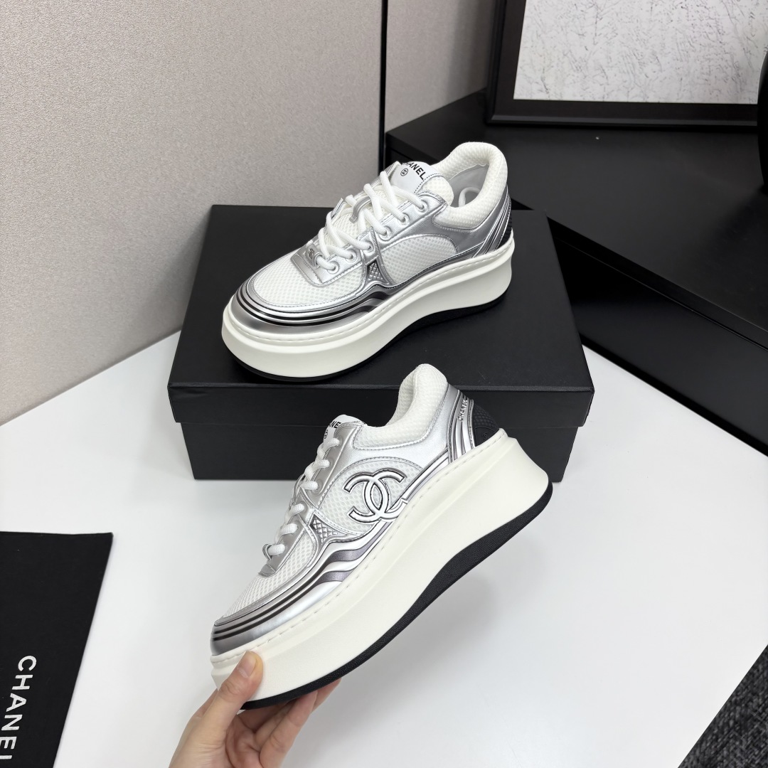 Chanel Women's Silver Leather and Mesh CC Logo Platform Sneakers 4 cmp i1745362154481 2929 0 2
