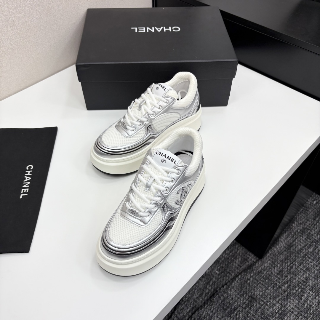 Chanel Women's Silver Leather and Mesh CC Logo Platform Sneakers 6 cmp i1745362154481 3253 0 4