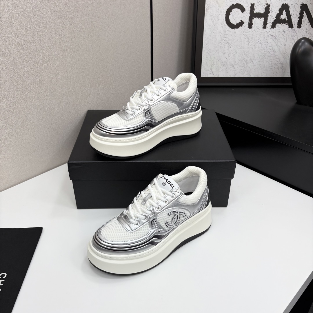 Chanel Women's Silver Leather and Mesh CC Logo Platform Sneakers 3 cmp i1745362154489 2018 0 1