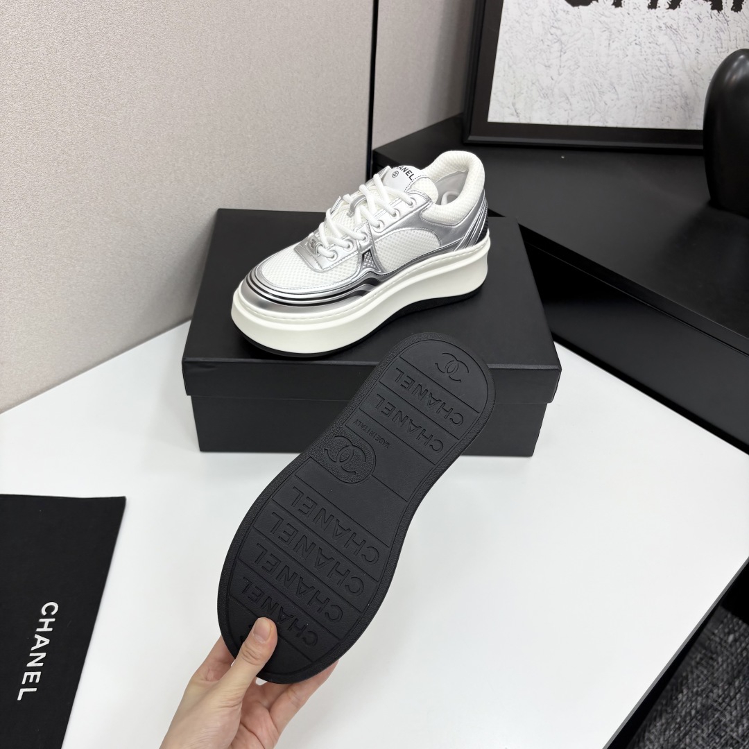 Chanel Women's Silver Leather and Mesh CC Logo Platform Sneakers 5 cmp i1745362155396 4922 0 3