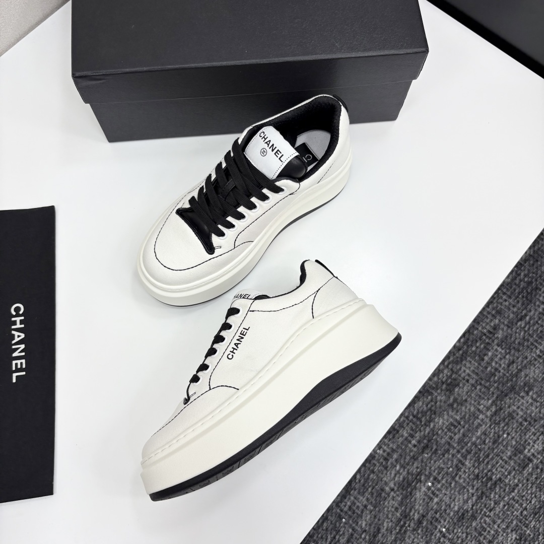 Chanel Women's White Leather & Fabric Lace-Up Sneakers - Stylish & Comfortable 7 cmp i1745404998129 3583 0 5