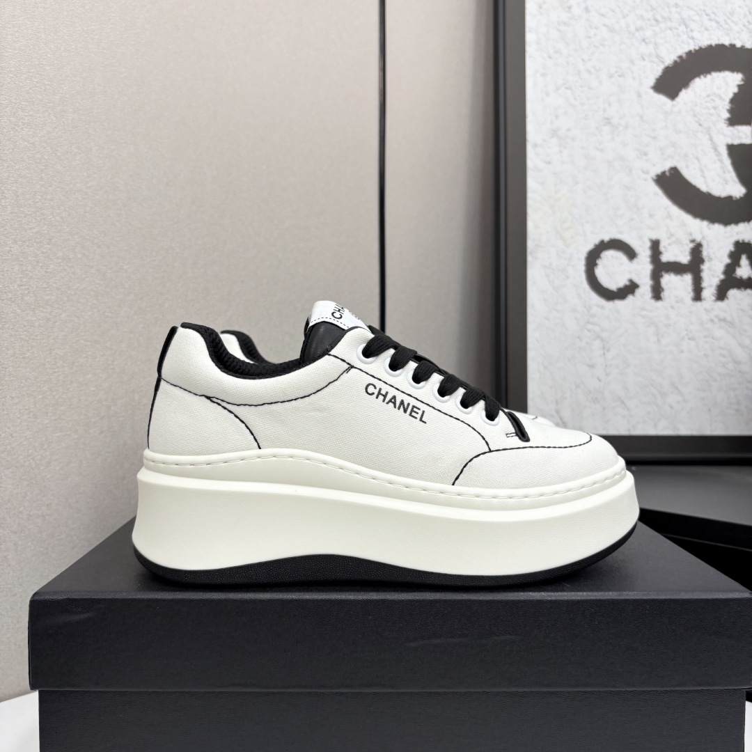Chanel Women's White Leather & Fabric Lace-Up Sneakers - Stylish & Comfortable 3 cmp i1745404998136 4310 0 0