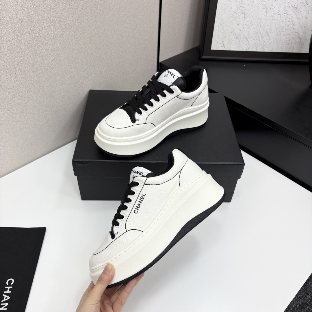 Chanel Women's White Leather & Fabric Lace-Up Sneakers - Stylish & Comfortable 1 Chanel Women's White Leather & Fabric Lace-Up Sneakers - Stylish & Comfortable