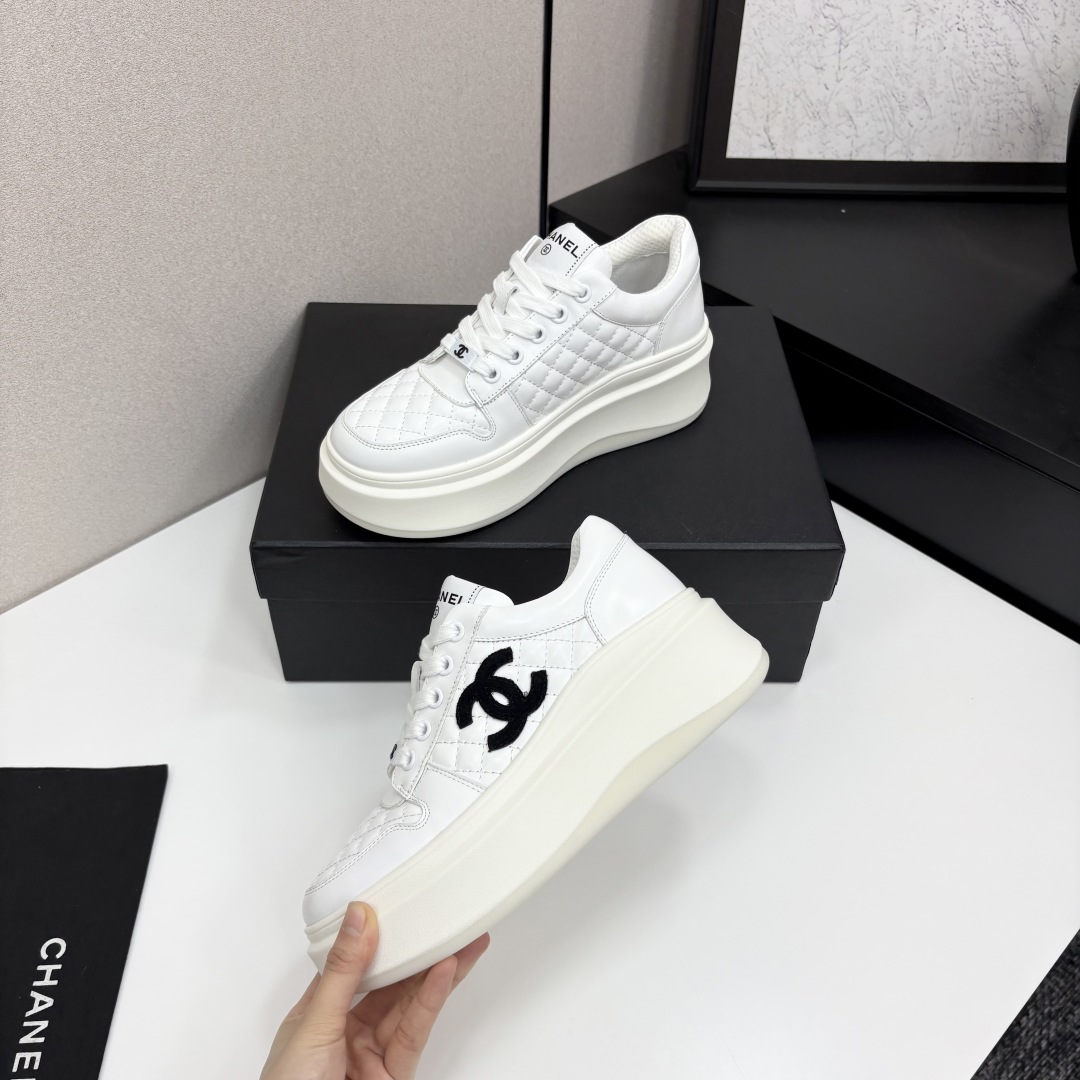Chanel Women's White Leather Platform Sneakers Classic Design Size 35-40 1 Chanel Women's White Leather Platform Sneakers Classic Design Size 35-40