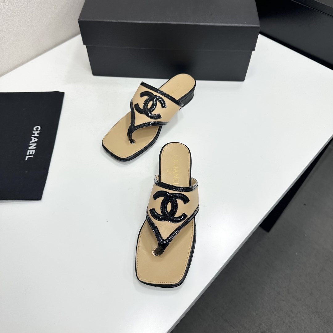 Chanel Beige CC Thong Slide Sandals
