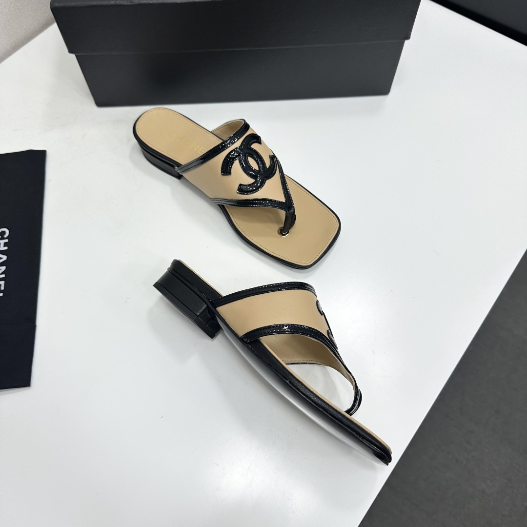 Chanel Beige CC Thong Slide Sandals